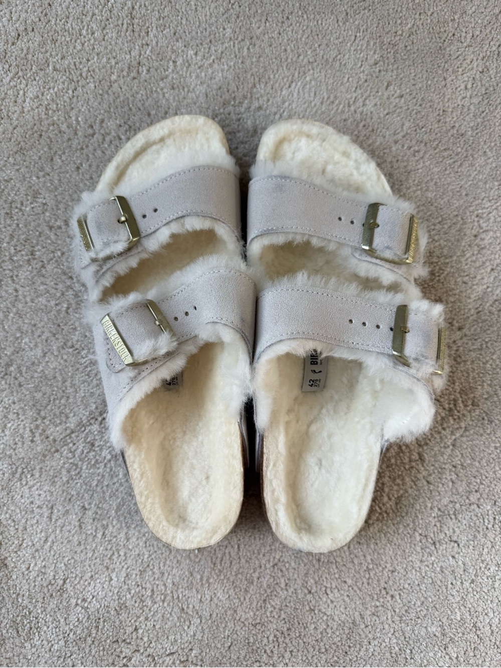 Birkenstock Arizona Shearling Lined Double Sandals Antique White Shearling EU 42